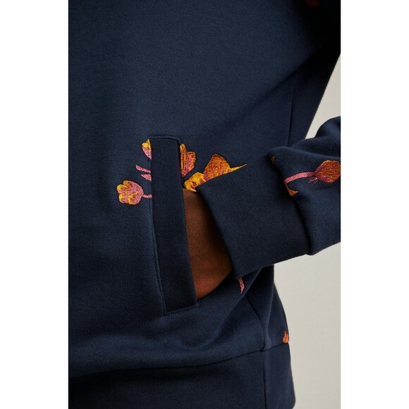 BONOBOS Supersoft Fleece Hoodie Floral Embroidered Long Sleeve Navy M New 283519 - Picture 2 of 11